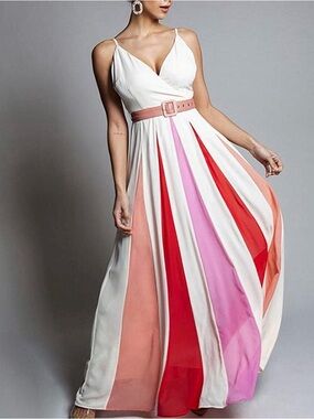 Akira Wedding Season Maxi Dress Sz Medium Prom Party Rainbow Pleated Dress